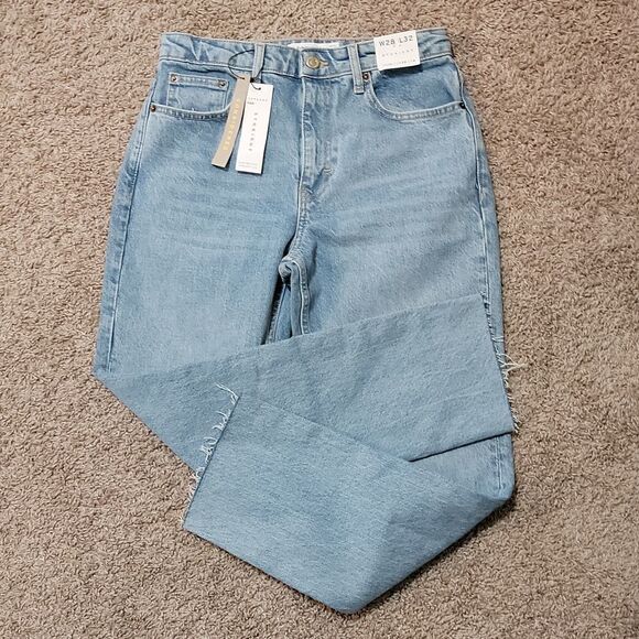 Topshop High Waist Raw Hem Straight Leg Crop Jeans Bleach Wash US 6 W 28 New - Picture 7 of 7